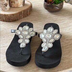 West Loop Black Sandals with Crystal Embellishments